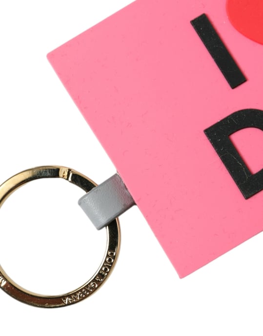 Dolce & Gabbana Rosa Silikon DG Logotyp Guld Messingsnyckelring - Image 2