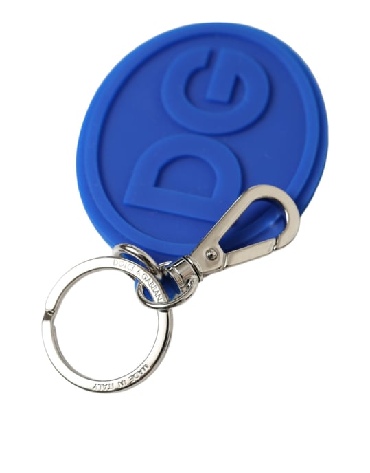 Dolce & Gabbana Blå Gummi DG Logotyp Silver Messing Nyckelring Nyckelband - Image 3