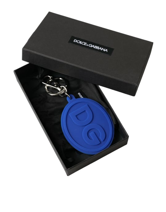 Dolce & Gabbana Blå Gummi DG Logotyp Silver Messing Nyckelring Nyckelband - Image 4
