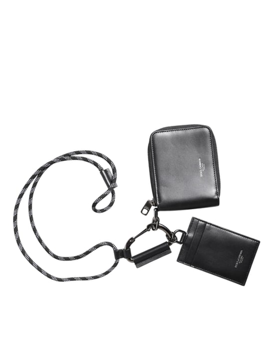 Dolce & Gabbana Zwart Leren Sleutelhanger Rits rondom Kaart Houder Portemonnee - Image 1