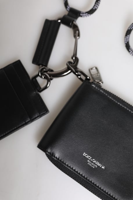 Dolce & Gabbana Svart Läder Nyckelband Dragkedja Rundt Långt Kreditkortshållare Plånbok - Image 4
