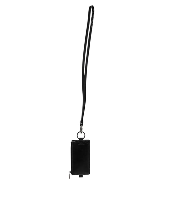 Dolce & Gabbana Black Leather Logo Embossed Lanyard Card Holder Wallet - Image 4