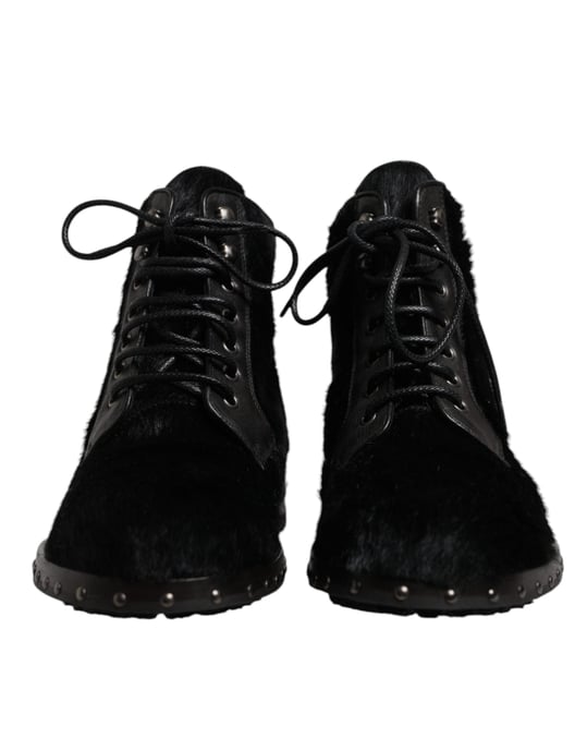 Dolce & Gabbana Zwarte Pony Stijl Leren Enkellaars Schoenen - Image 2