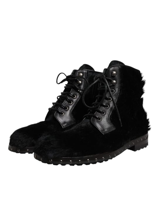 Dolce & Gabbana Zwarte Pony Stijl Leren Enkellaars Schoenen - Image 3