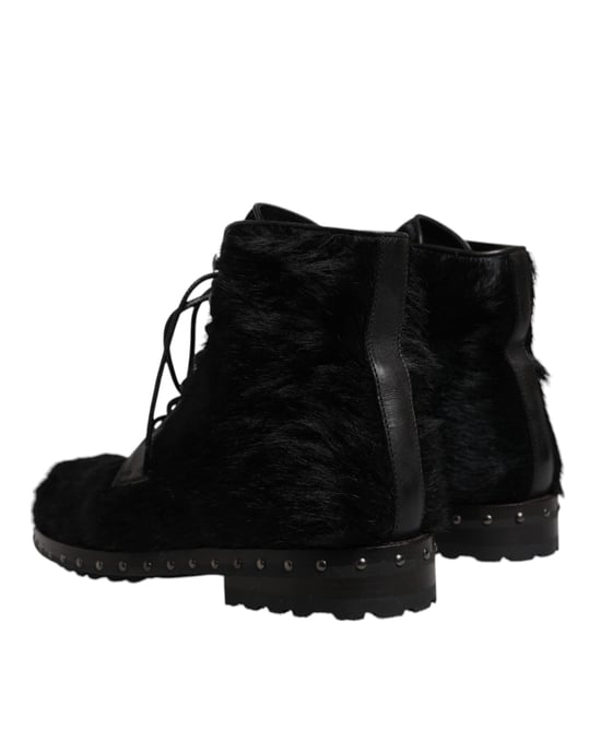 Dolce & Gabbana Zwarte Pony Stijl Leren Enkellaars Schoenen - Image 4