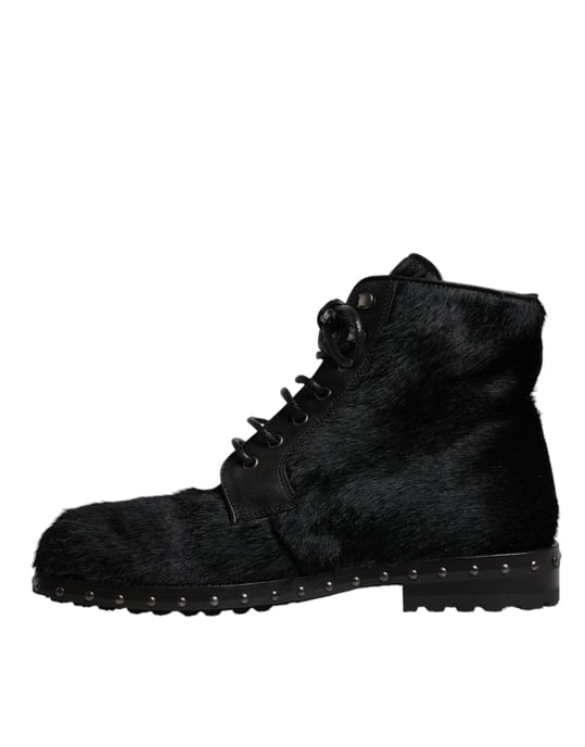 Dolce & Gabbana Zwarte Pony Stijl Leren Enkellaars Schoenen - Image 5
