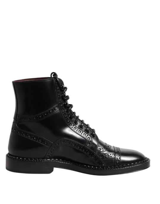 Dolce & Gabbana Zwarte Leren Veterschoenen Tot Halverwege de Kuit - Image 1