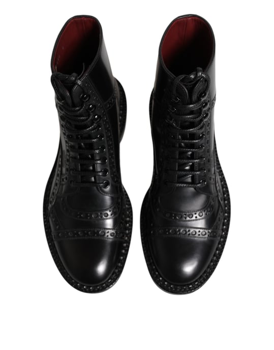 Dolce & Gabbana Zwarte Leren Veterschoenen Tot Halverwege de Kuit - Image 3