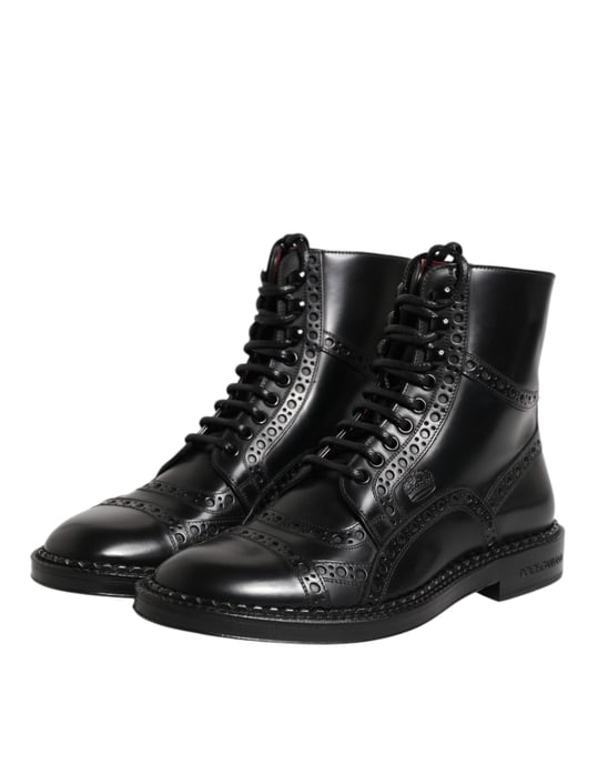 Dolce & Gabbana Zwarte Leren Veterschoenen Tot Halverwege de Kuit - Image 4