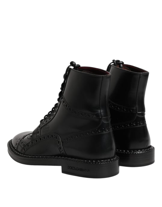 Dolce & Gabbana Zwarte Leren Veterschoenen Tot Halverwege de Kuit - Image 5