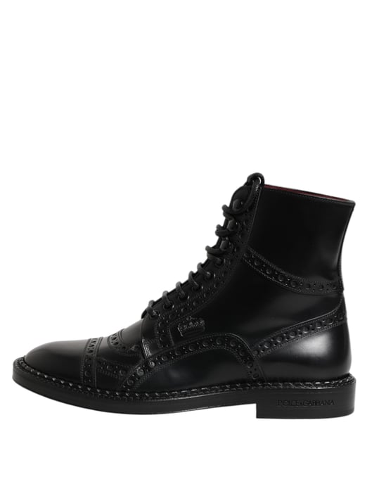 Dolce & Gabbana Zwarte Leren Veterschoenen Tot Halverwege de Kuit - Image 6