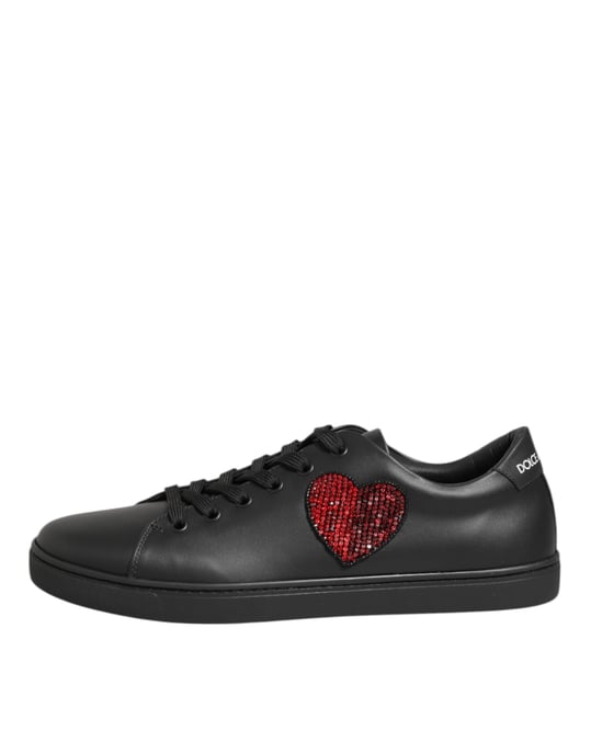 Dolce & Gabbana Zwarte Leren Kristallen Hart Sneakers Schoenen - Image 1