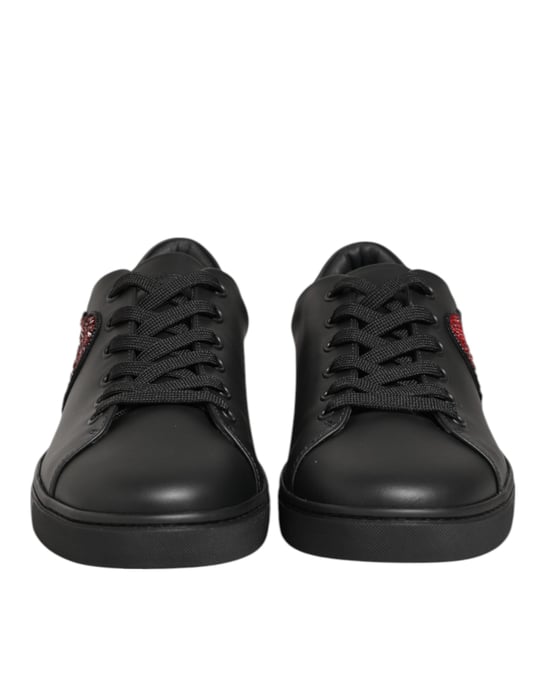 Dolce & Gabbana Zwarte Leren Kristallen Hart Sneakers Schoenen - Image 2