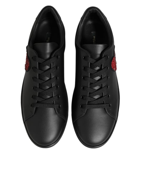 Dolce & Gabbana Zwarte Leren Kristallen Hart Sneakers Schoenen - Image 3