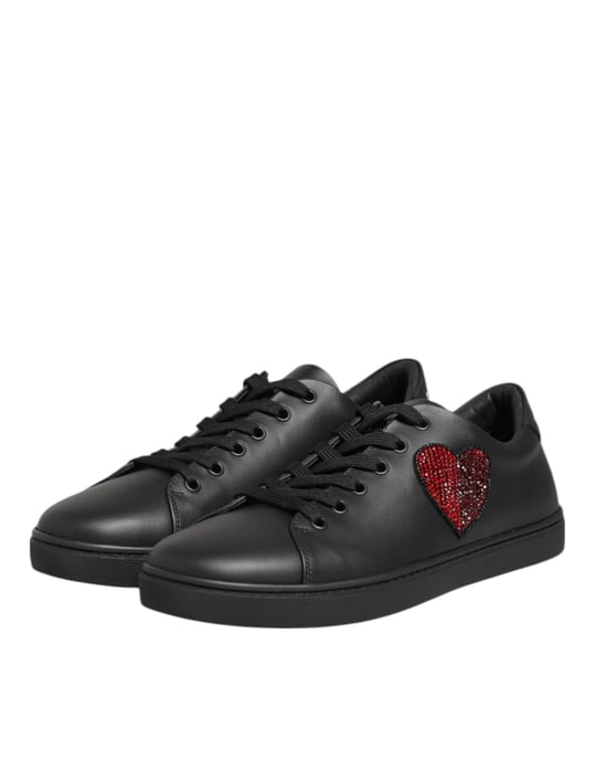Dolce & Gabbana Zwarte Leren Kristallen Hart Sneakers Schoenen - Image 4