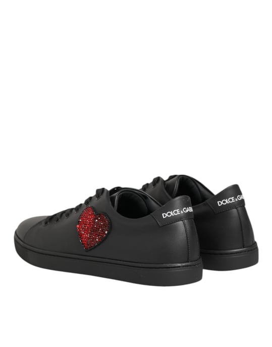 Dolce & Gabbana Zwarte Leren Kristallen Hart Sneakers Schoenen - Image 5