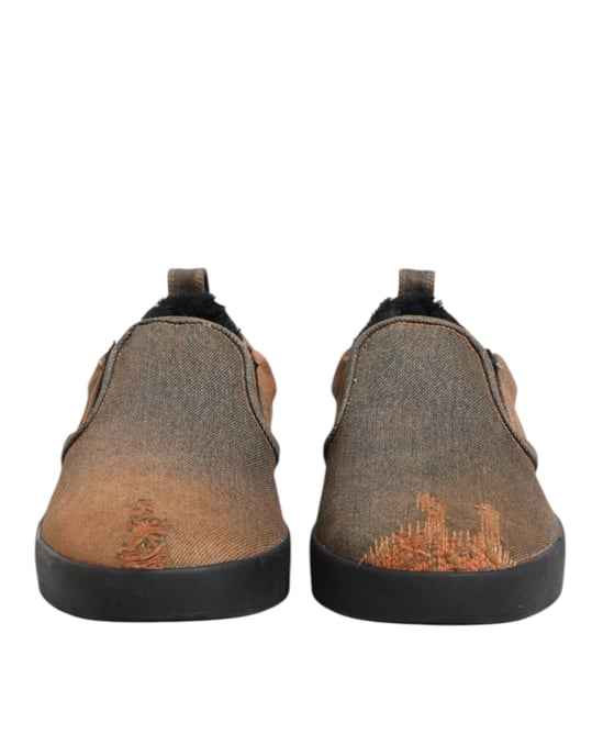 Dolce & Gabbana Brown Katoenen Lage Slip-On Sneakerschoenen - Image 3