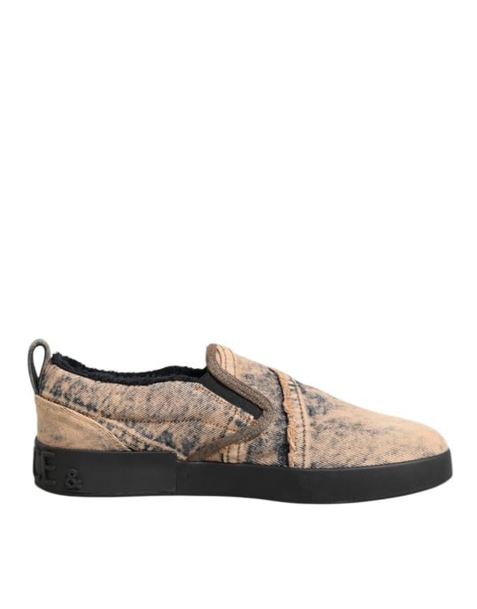 Dolce & Gabbana Beige Cotton Low Top Slip On Sneakers Shoes - Image 1