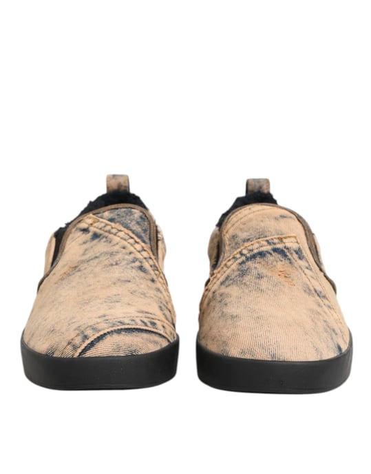 Dolce & Gabbana Beige Cotton Low Top Slip On Sneakers Shoes - Image 3