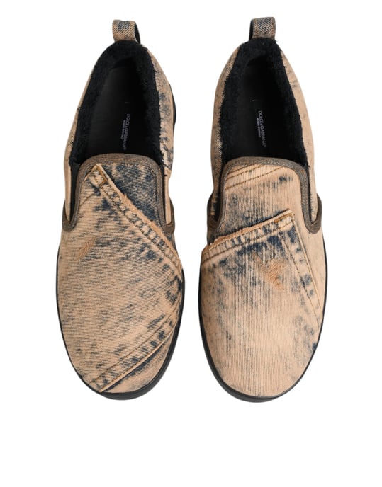 Dolce & Gabbana Beige Cotton Low Top Slip On Sneakers Shoes - Image 4