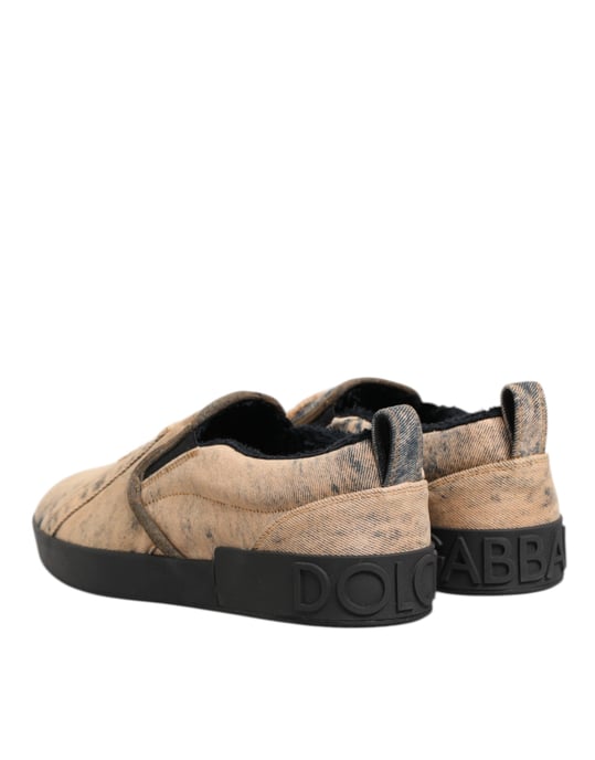 Dolce & Gabbana Beige Cotton Low Top Slip On Sneakers Shoes - Image 6