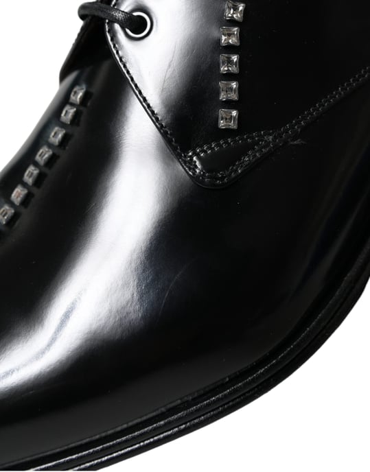 Dolce & Gabbana Svarta Läder Crystal Klänningsformella Skor - Image 2