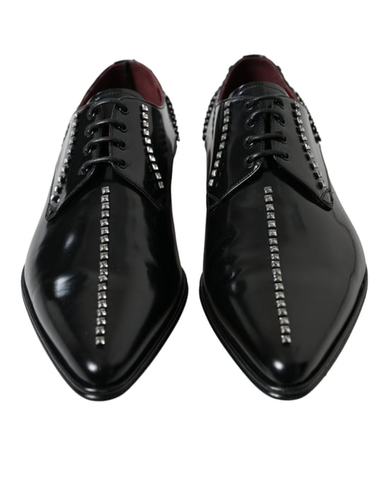 Dolce & Gabbana Svarta Läder Crystal Klänningsformella Skor - Image 4