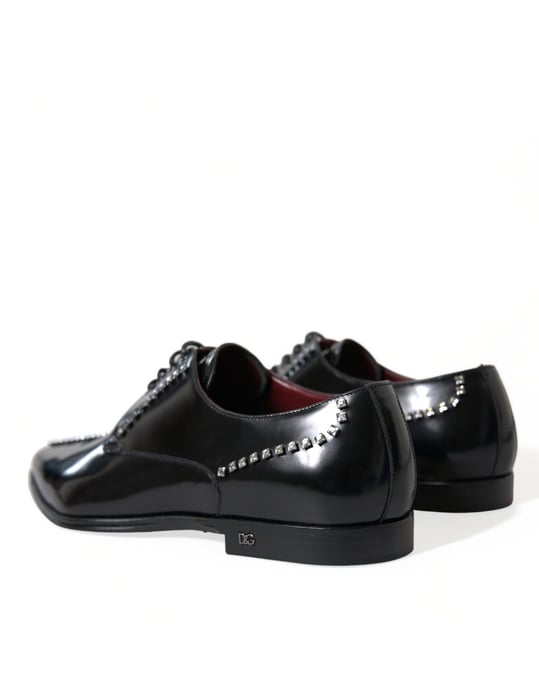Dolce & Gabbana Svarta Läder Crystal Klänningsformella Skor - Image 6
