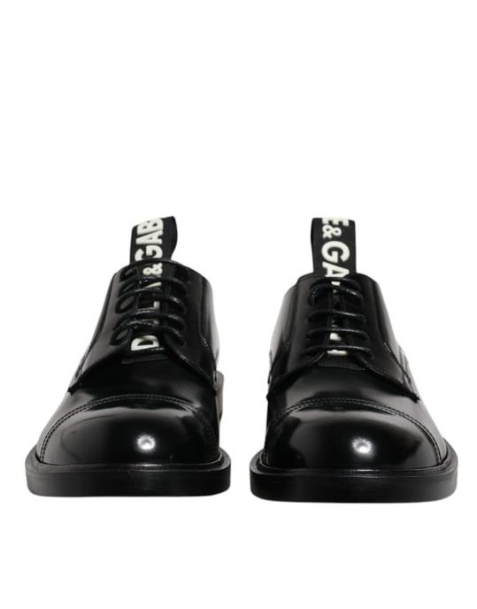 Dolce & Gabbana Zwarte Gepatineerde Leren Derby Veterschoenen Formele Dames Schoenen - Image 2