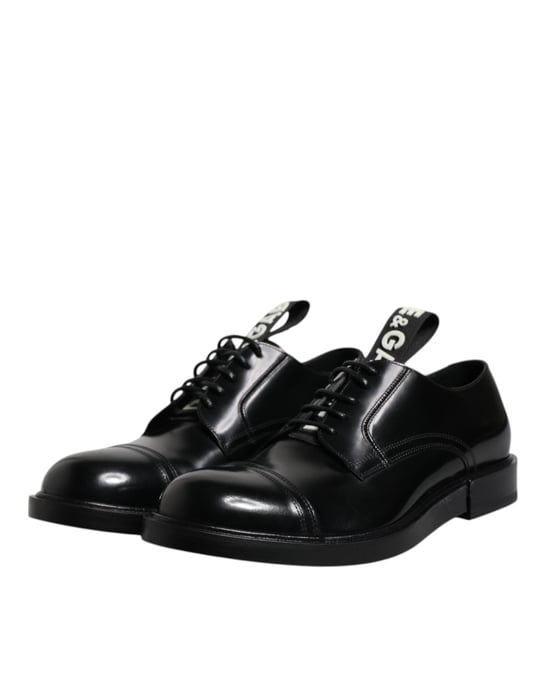 Dolce & Gabbana Zwarte Gepatineerde Leren Derby Veterschoenen Formele Dames Schoenen - Image 4