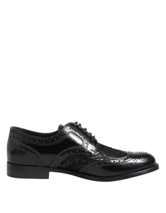 Dolce & Gabbana Svart Läder Blommig Spets Klänning Formella Skor - Image 2