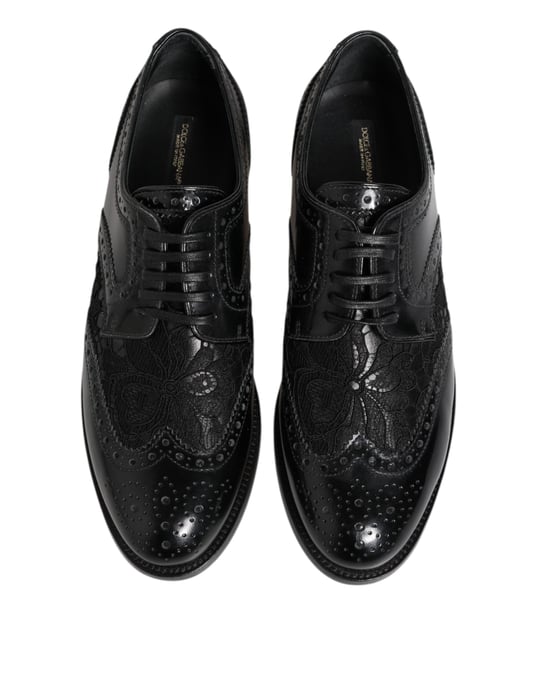 Dolce & Gabbana Svart Läder Blommig Spets Klänning Formella Skor - Image 4