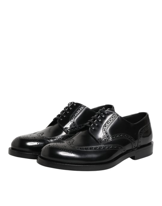 Dolce & Gabbana Svarta Läder Derby Wingtip Finskor - Image 4
