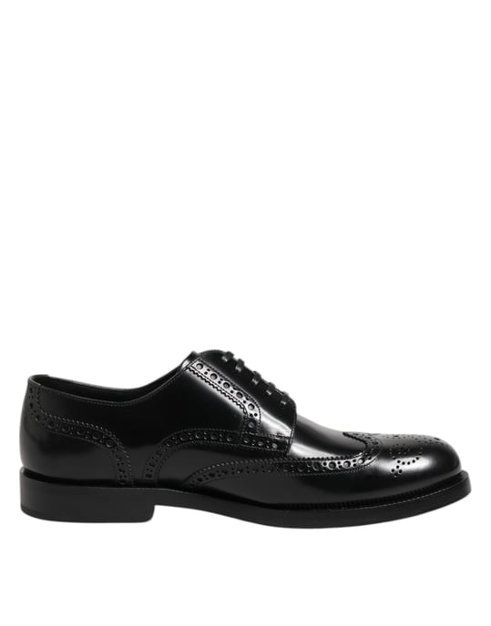 Dolce & Gabbana Black Leather Derby Wingtip Formal Shoes - Image 1