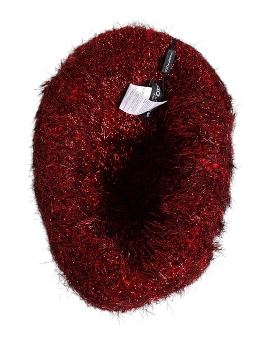 Dolce & Gabbana Rode Viscose Tinsel Brede Rand Bucket Hat - Image 5