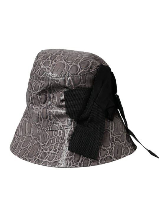 Dolce & Gabbana Zwarte Grijze Geprint Leren Bucket Hat - Image 2