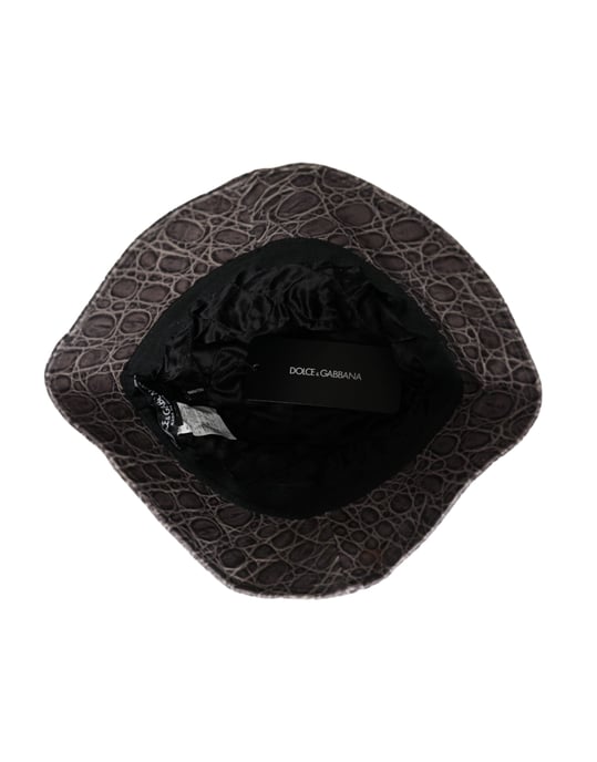 Dolce & Gabbana Zwarte Grijze Geprint Leren Bucket Hat - Image 5