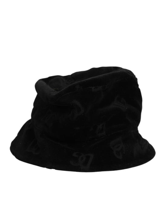 Dolce & Gabbana Black Cotton Suede Bucket Logo Capello Hat - Image 2