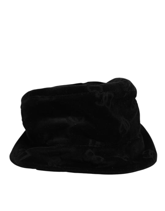 Dolce & Gabbana Black Cotton Suede Bucket Logo Capello Hat - Image 3
