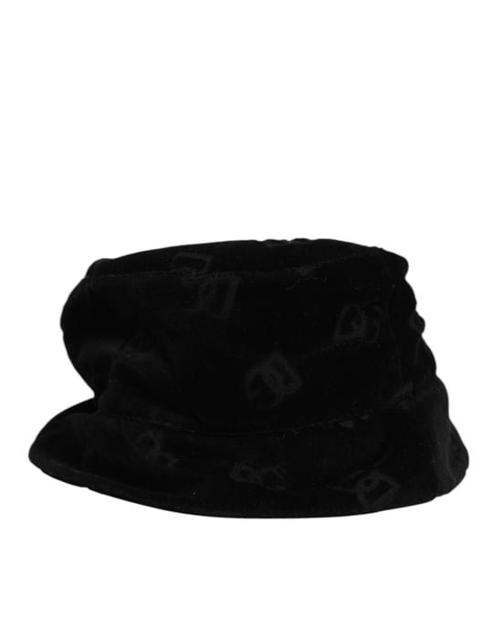 Dolce & Gabbana Black Cotton Suede Bucket Logo Capello Hat - Image 4