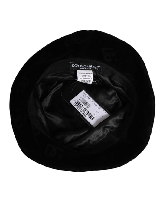 Dolce & Gabbana Black Cotton Suede Bucket Logo Capello Hat - Image 5