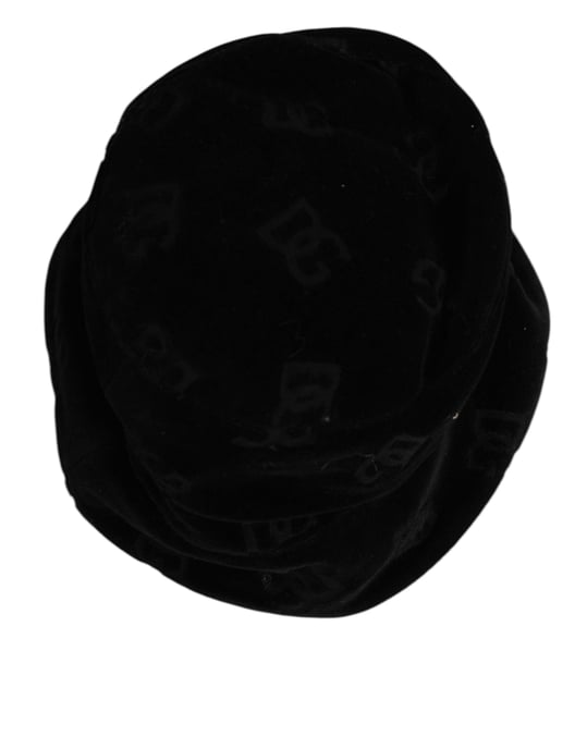 Dolce & Gabbana Black Cotton Suede Bucket Logo Capello Hat - Image 6