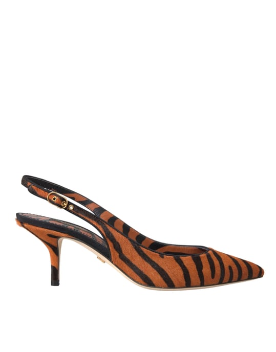 Dolce & Gabbana Zwarte Oranje Zebra Lederen Slingbacks Schoenen - Image 1