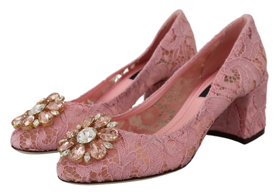 Dolce & Gabbana Roze Taormina Kant Kristal Hakken Pastel Schoenen - Image 2