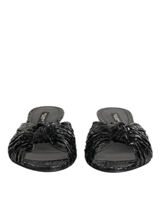 Dolce & Gabbana Zwarte Leren Hakken Slides Sandalen Schoenen - Image 2