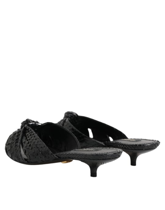Dolce & Gabbana Zwarte Leren Hakken Slides Sandalen Schoenen - Image 5