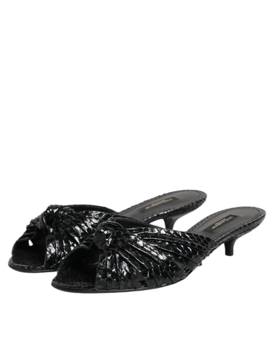 Dolce & Gabbana Zwarte Leren Hak Slides Sandalen Schoenen - Image 4