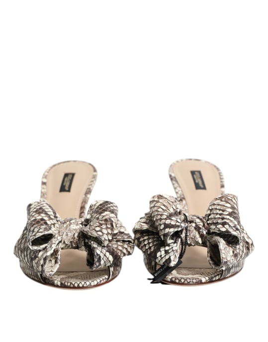Dolce & Gabbana Multicolor Keira Bow Leather Peep Toe Mules Shoes - Image 2