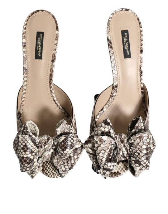 Dolce & Gabbana Multicolor Keira Bow Leather Peep Toe Mules Shoes - Image 3