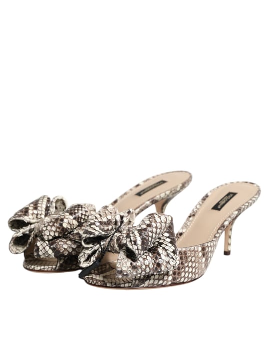 Dolce & Gabbana Multicolor Keira Bow Leather Peep Toe Mules Shoes - Image 4